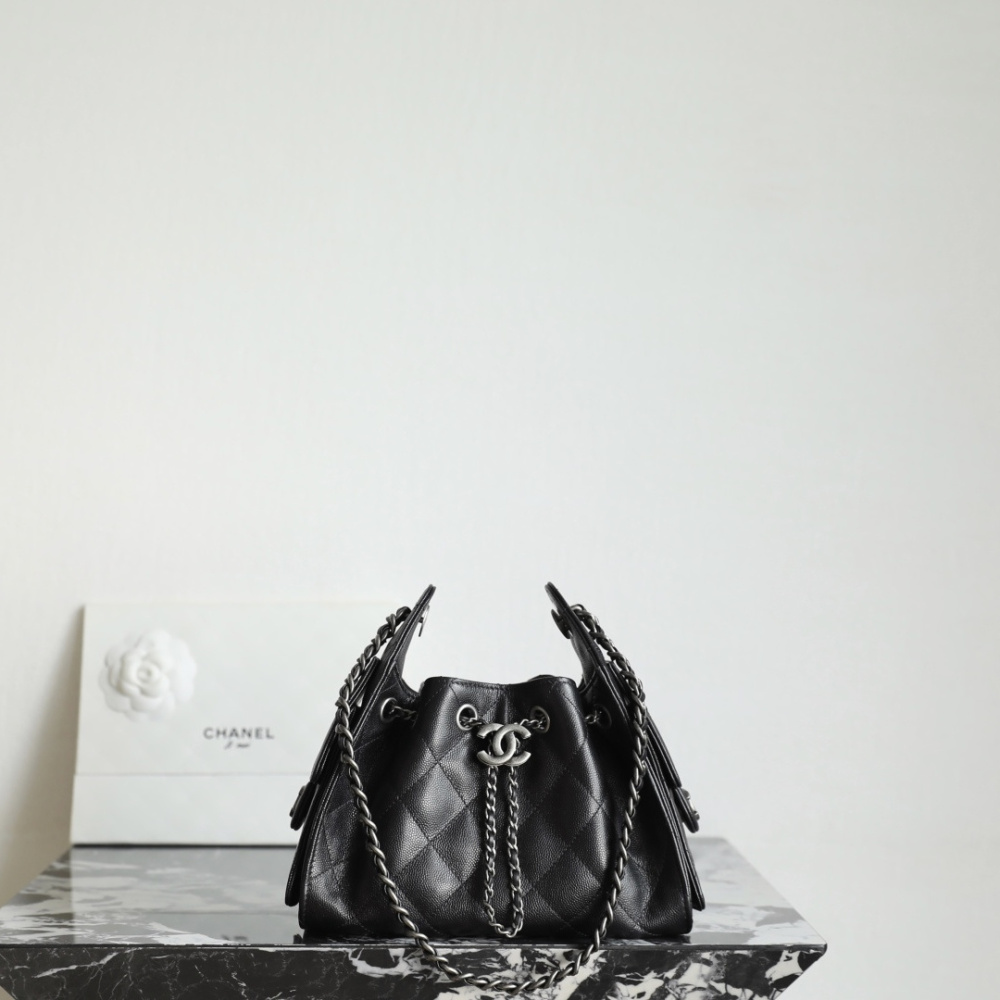 高仿Chanel*26C/25Bag系列AS5631小牛皮單肩包黑色銀扣Mini免檢版