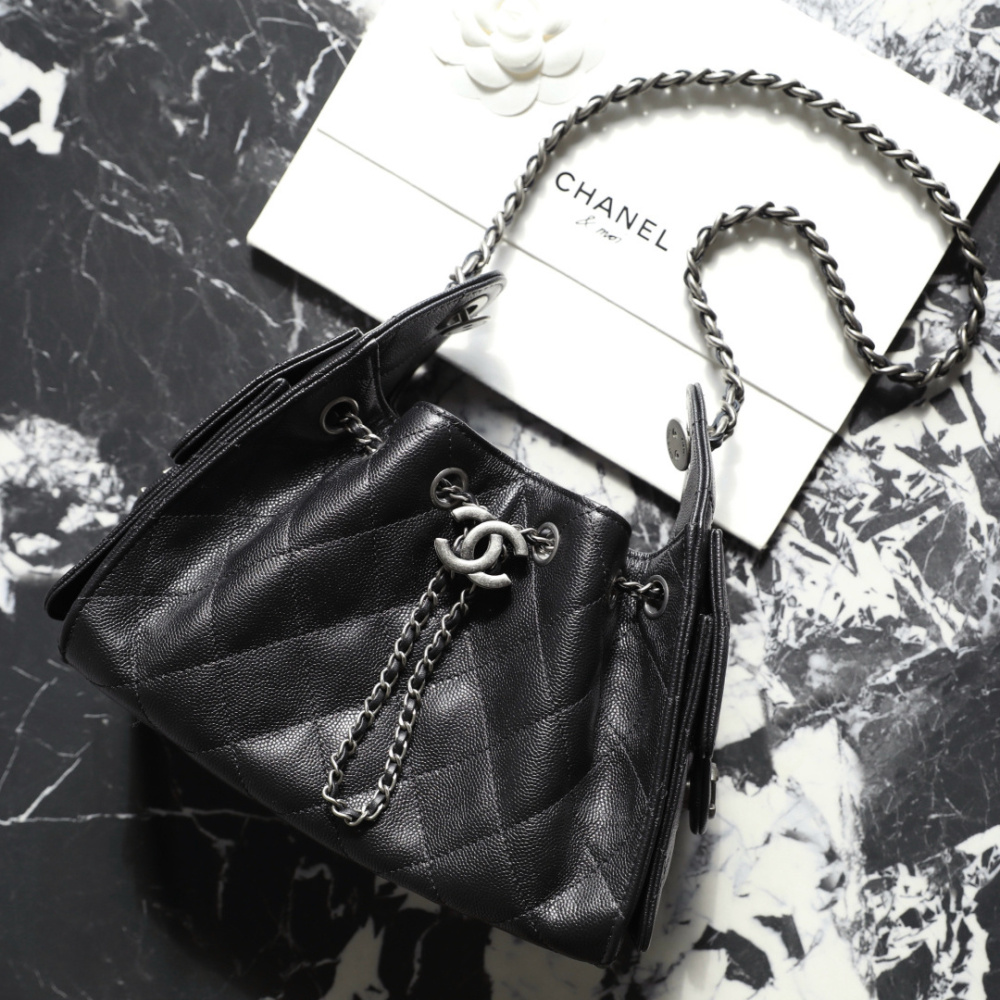 高仿Chanel*26C/25Bag系列AS5631小牛皮單肩包黑色銀扣Mini免檢版