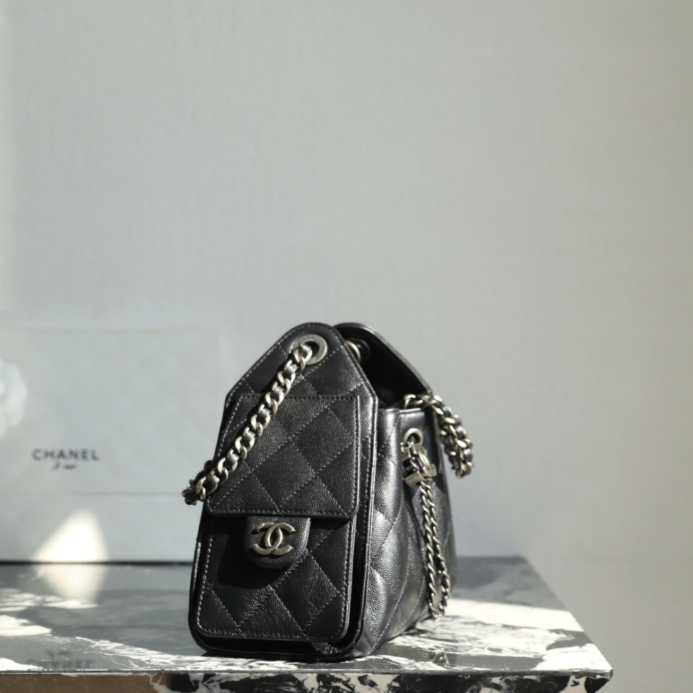 高仿Chanel*26C/25Bag系列AS5631小牛皮單肩包黑色銀扣Mini免檢版