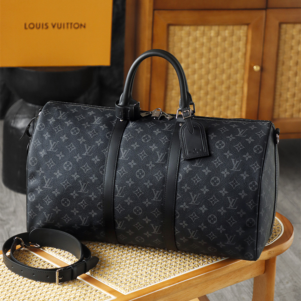 高仿LV*Keepall50系列M14202旅行袋黑色免檢版