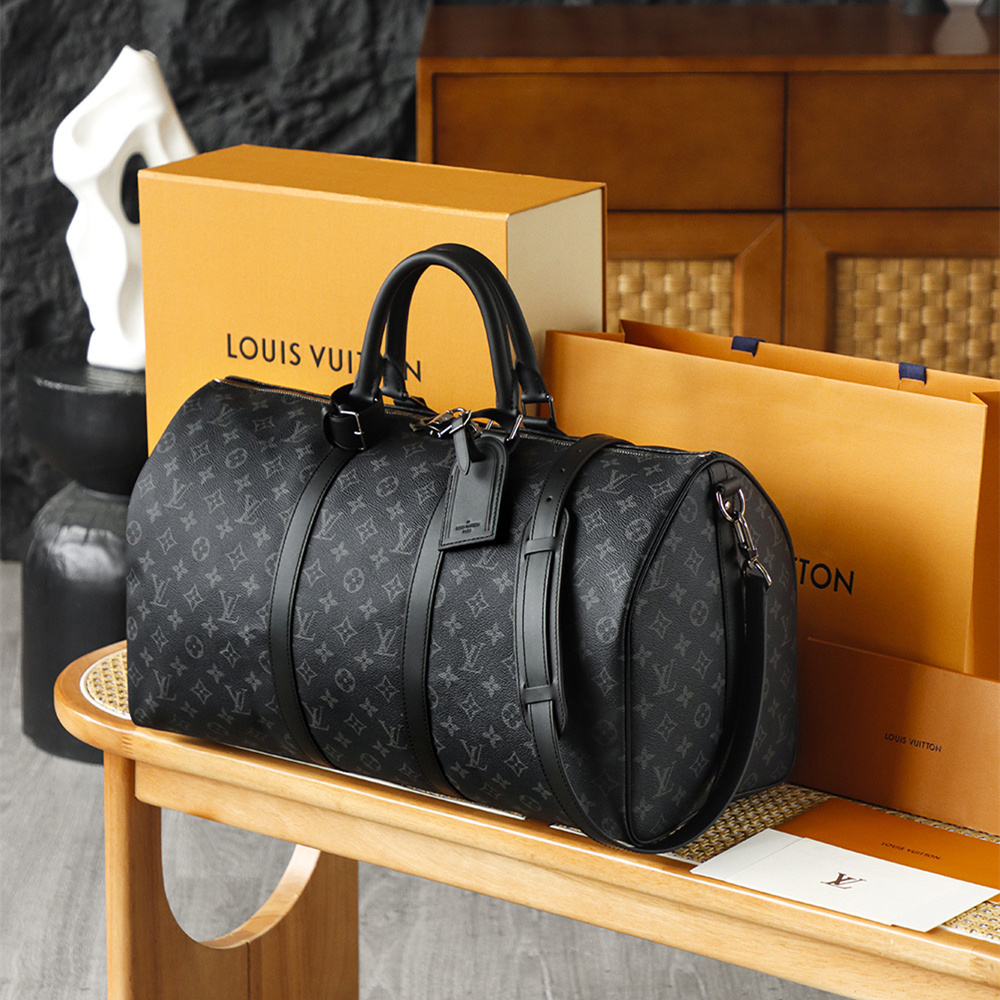 高仿LV*Keepall50系列M14202旅行袋黑色免檢版