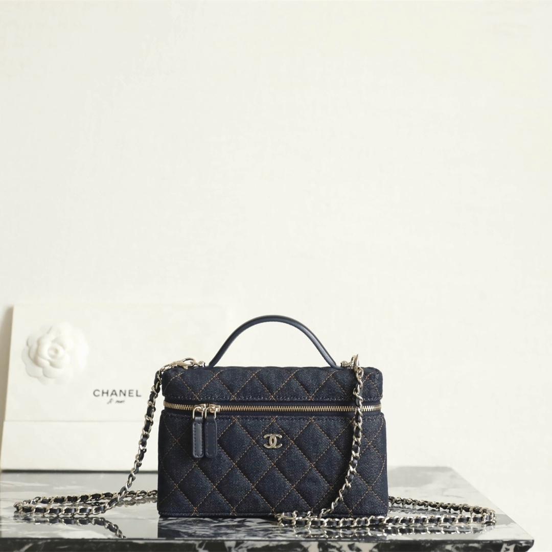 高仿Chanel*26P系列AS4385丹寧牛仔盒子包深藍色免檢版