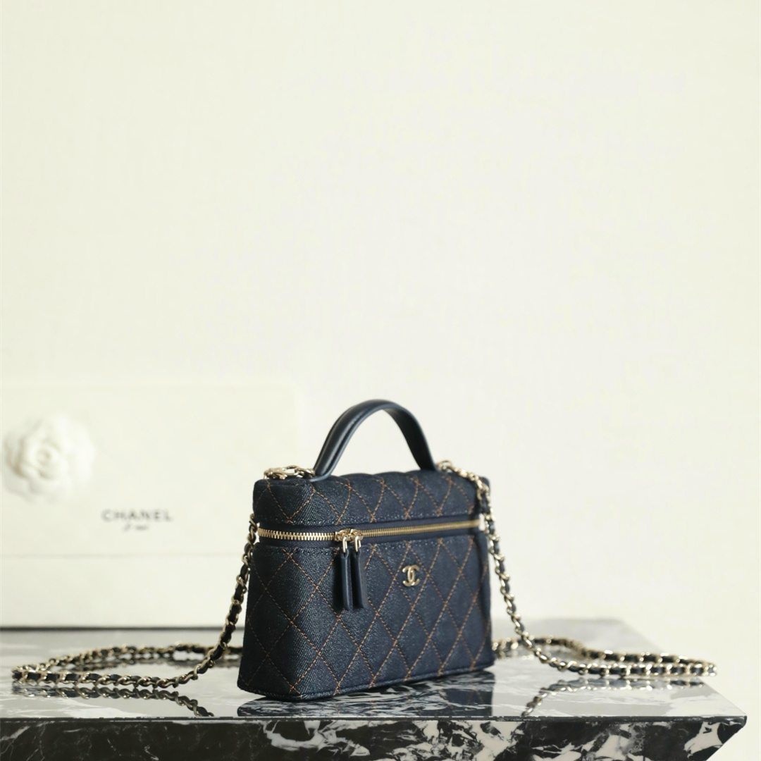高仿Chanel*26P系列AS4385丹寧牛仔盒子包深藍色免檢版