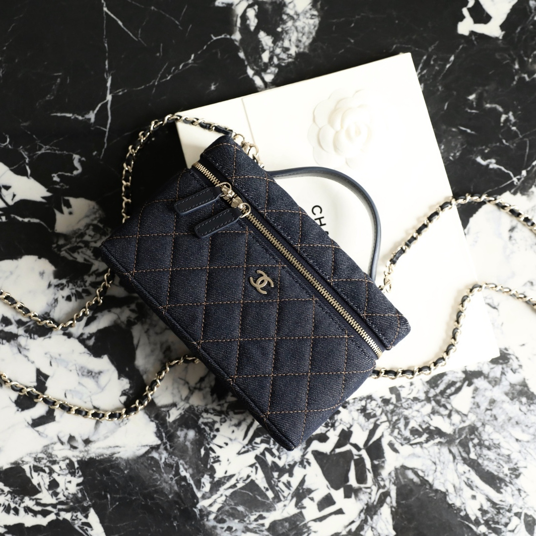 高仿Chanel*26P系列AS4385丹寧牛仔盒子包深藍色免檢版