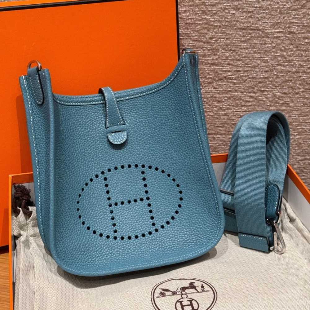 高仿Hermes*Evelyne23系列H087941CKU2牛仔藍銀扣純手工