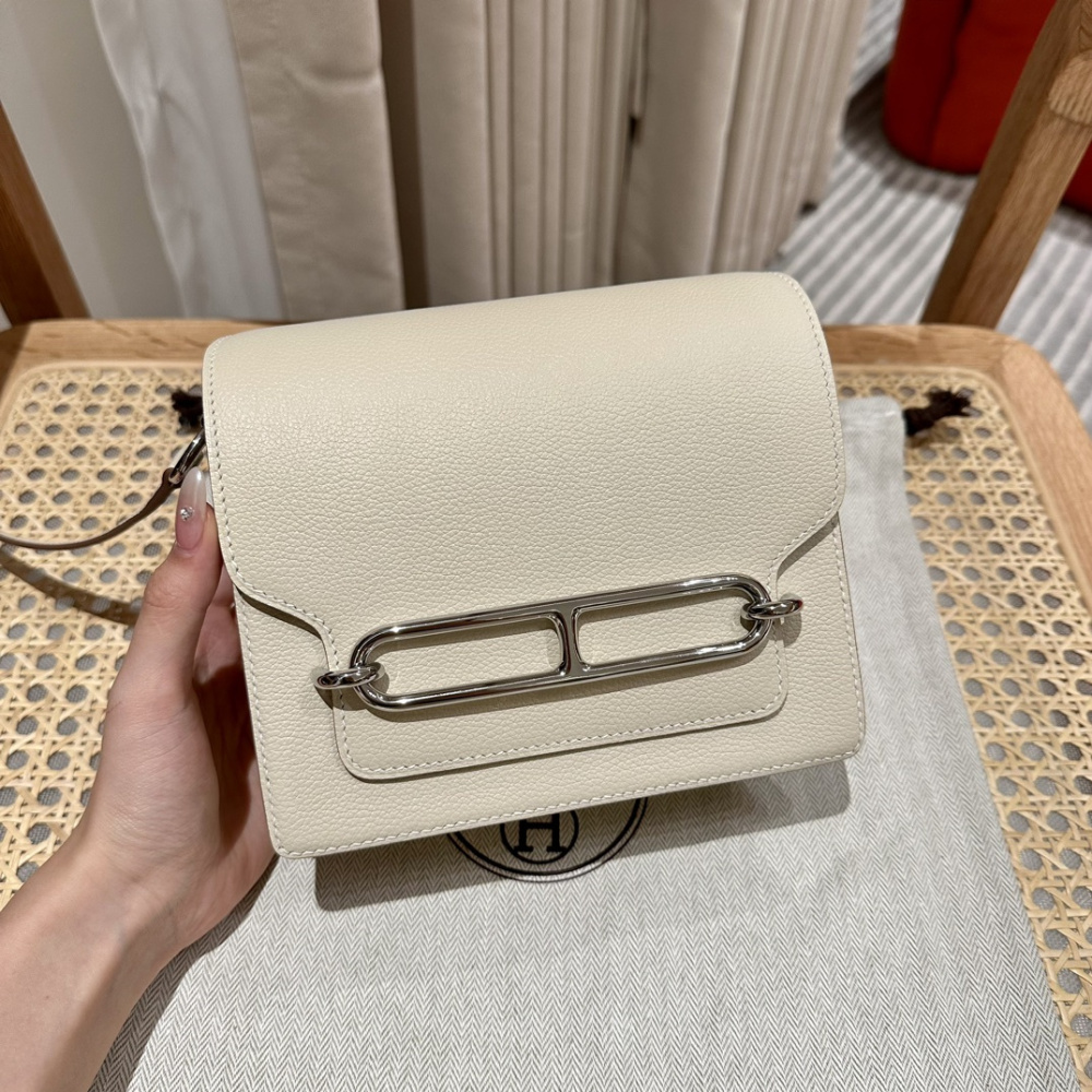 高仿Hermes*Roulis19系列H070509CK12奶昔白銀扣純手工