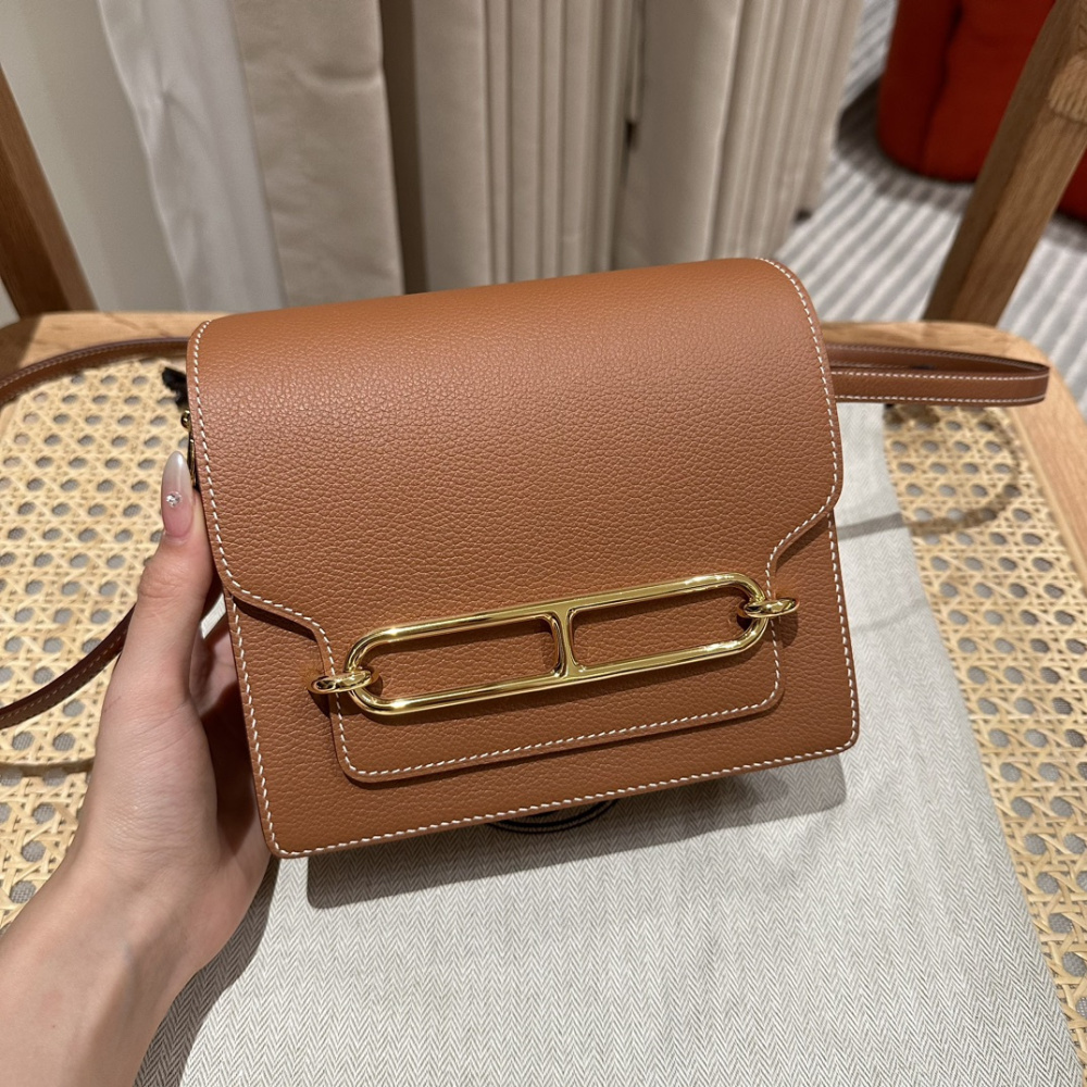 高仿Hermes*Roulis19系列H070509EP37金棕色金扣小牛皮純手工