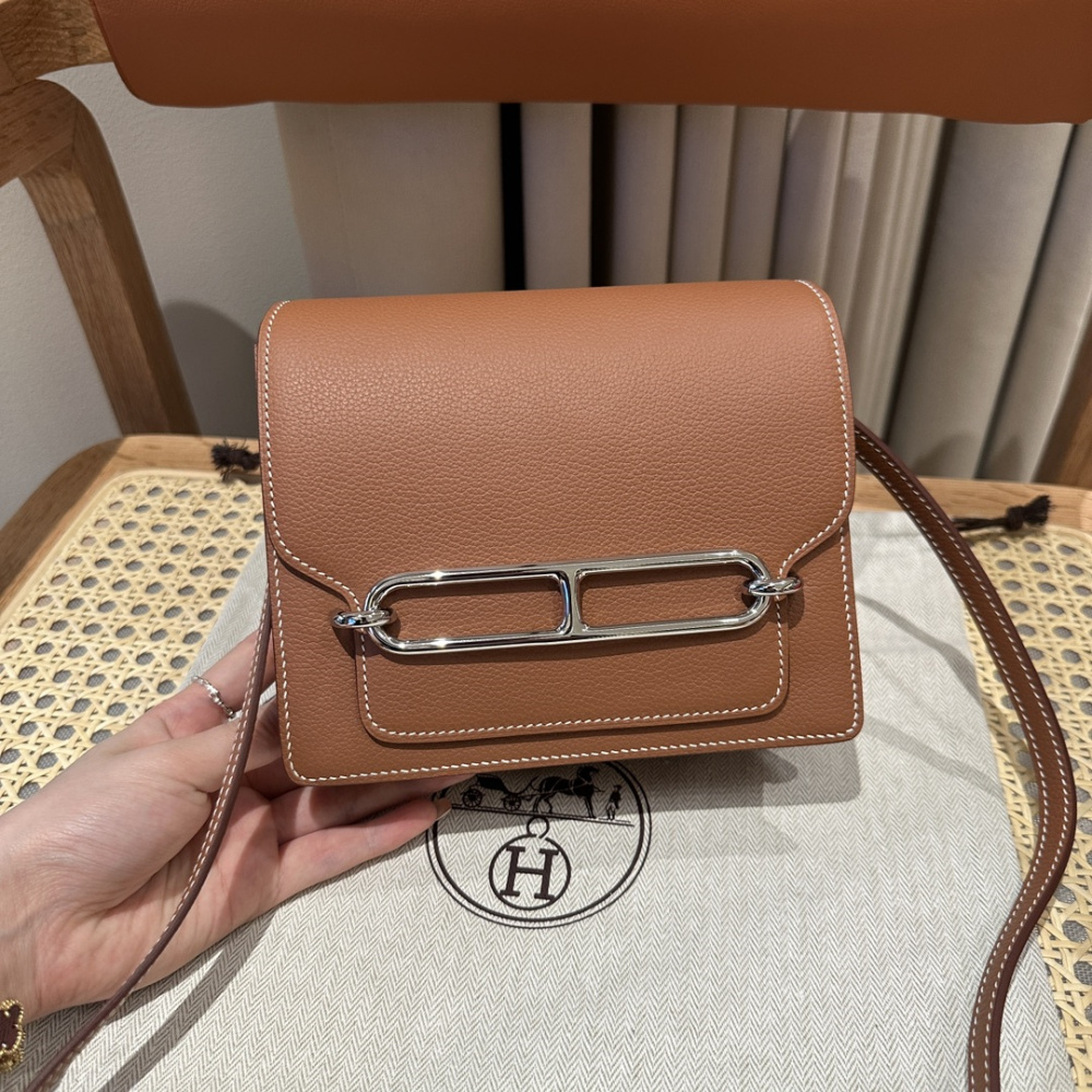 高仿Hermes*Roulis19系列H070509CK37金棕色銀扣山羊皮純手工
