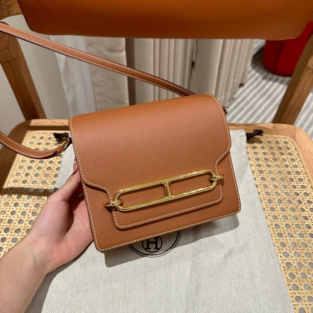 高仿Hermes*Roulis19系列H070509EP37金棕色金扣小牛皮純手工