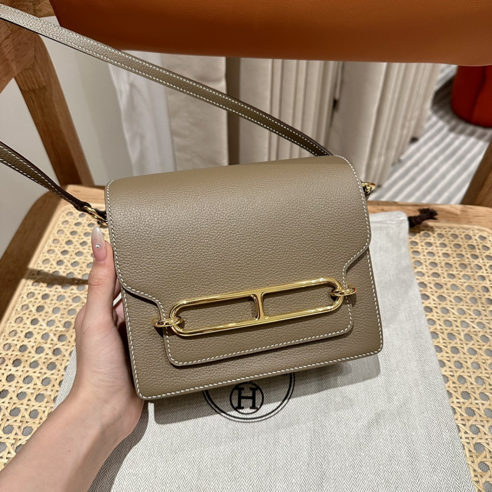 高仿Hermes*Roulis19系列H070509EP18大象灰金扣小牛皮純手工