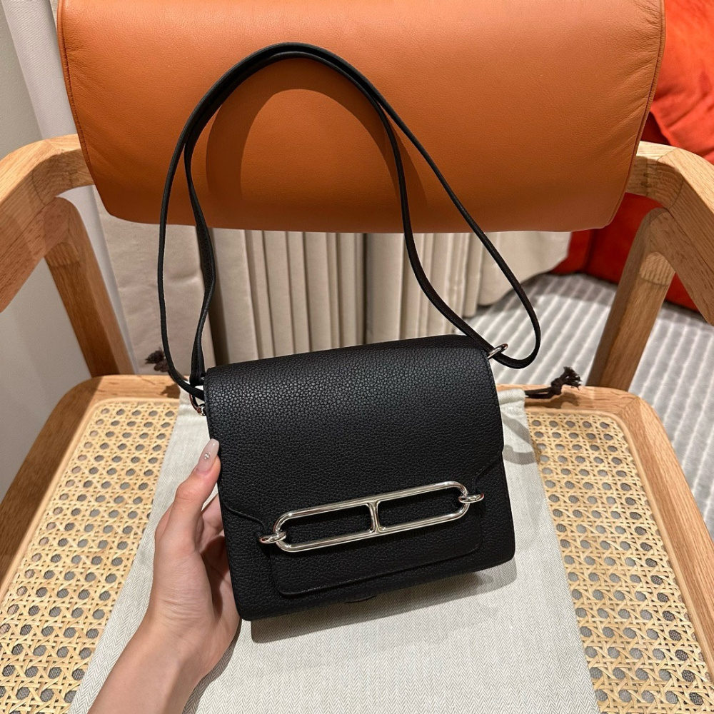 高仿Hermes*Roulis19系列H070509TC89黑色銀扣小牛皮純手工