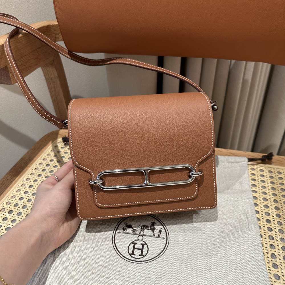 高仿Hermes*Roulis19系列H070509CK37金棕色銀扣山羊皮純手工