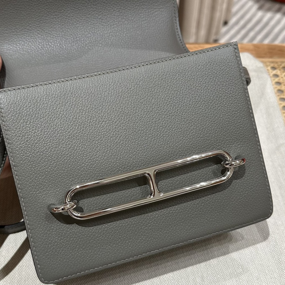 高仿Hermes*Roulis19系列H070509CKM8積雨雲灰銀扣純手工