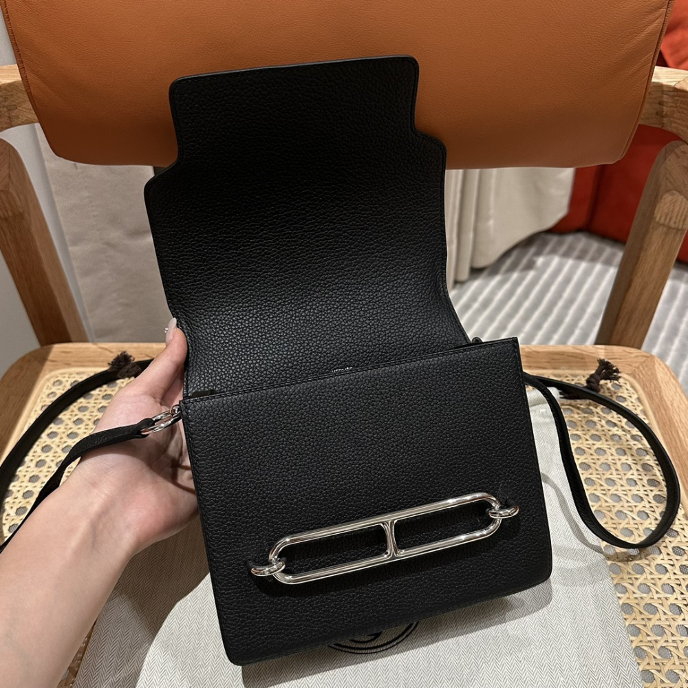 高仿Hermes*Roulis19系列H070509TC89黑色銀扣小牛皮純手工