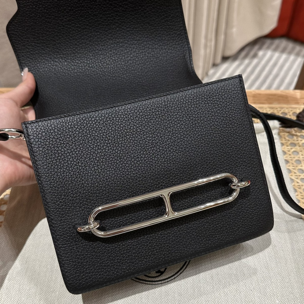 高仿Hermes*Roulis19系列H070509TC89黑色銀扣小牛皮純手工