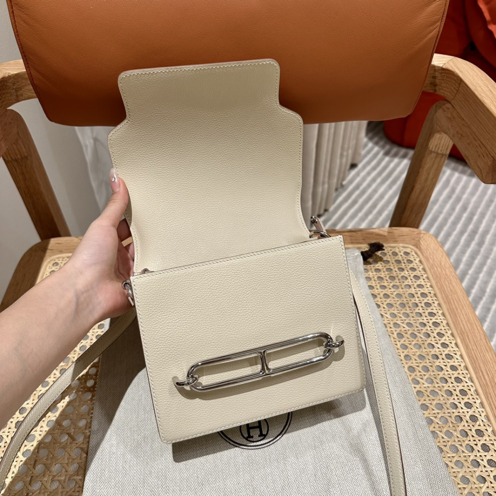高仿Hermes*Roulis19系列H070509CK12奶昔白銀扣純手工