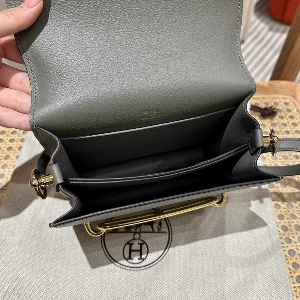 高仿Hermes*Roulis19系列H070509CKM8積雨雲灰金扣純手工