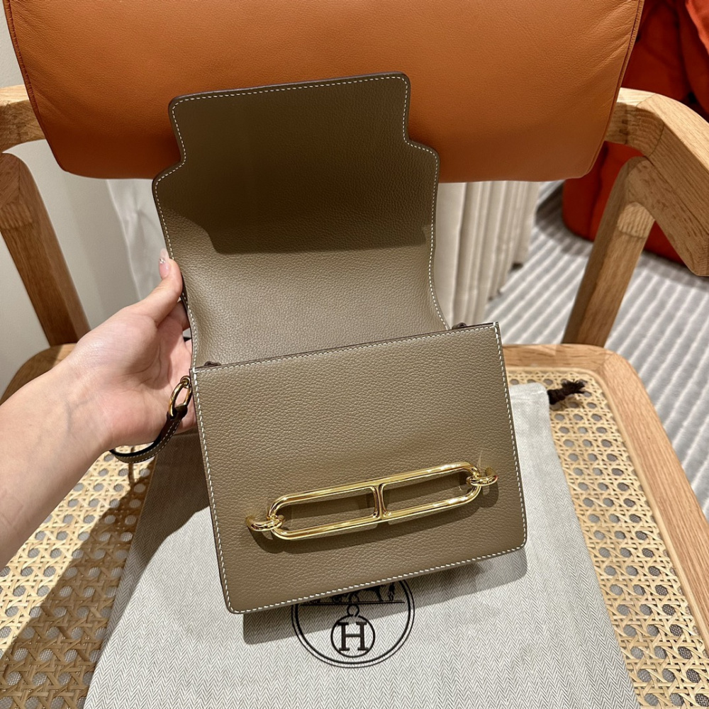 高仿Hermes*Roulis19系列H070509EP18大象灰金扣小牛皮純手工