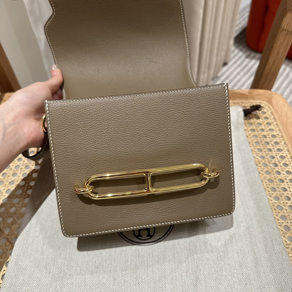 高仿Hermes*Roulis19系列H070509EP18大象灰金扣小牛皮純手工