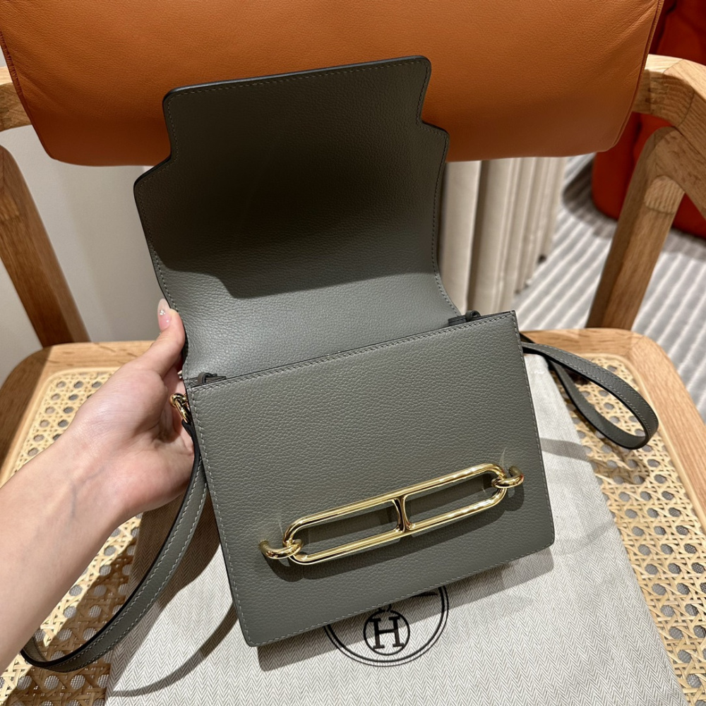 高仿Hermes*Roulis19系列H070509CKM8積雨雲灰金扣純手工