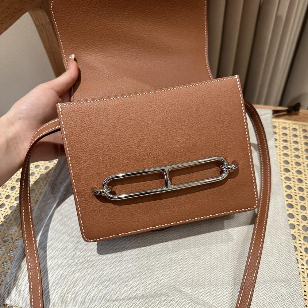高仿Hermes*Roulis19系列H070509CK37金棕色銀扣山羊皮純手工