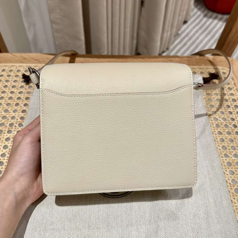 高仿Hermes*Roulis19系列H070509CK12奶昔白銀扣純手工