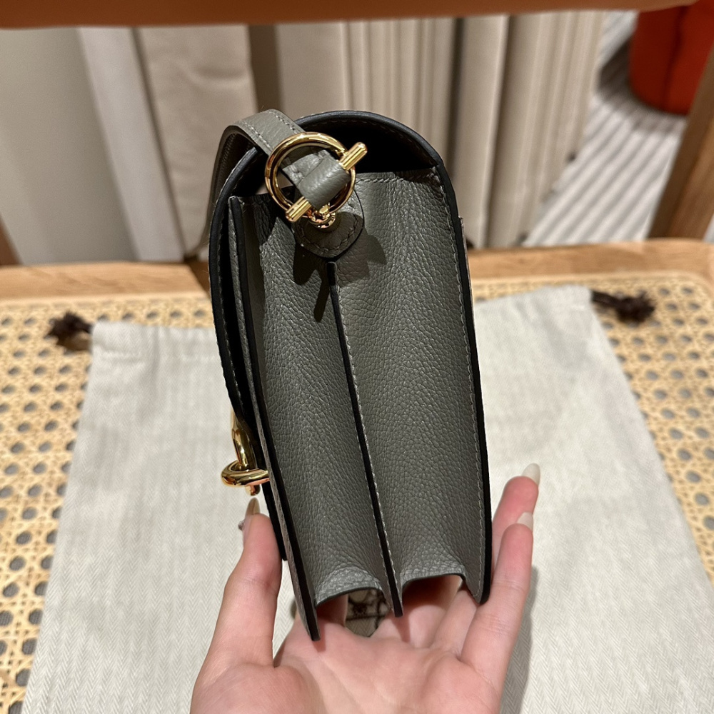 高仿Hermes*Roulis19系列H070509CKM8積雨雲灰金扣純手工