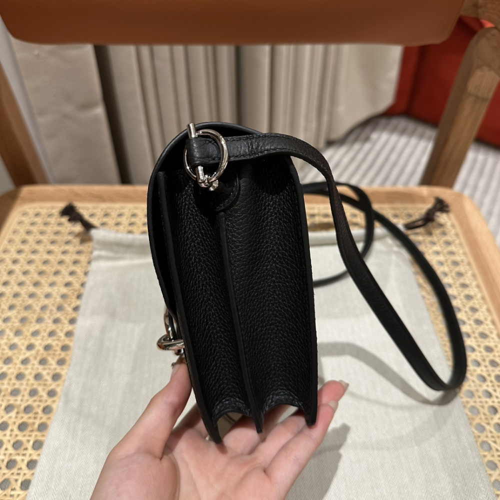高仿Hermes*Roulis19系列H070509TC89黑色銀扣小牛皮純手工