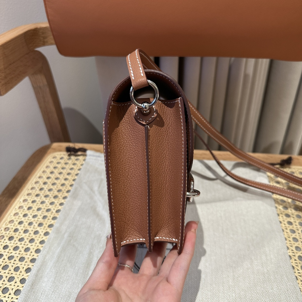 高仿Hermes*Roulis19系列H070509CK37金棕色銀扣山羊皮純手工