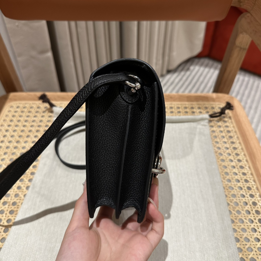 高仿Hermes*Roulis19系列H070509TC89黑色銀扣小牛皮純手工