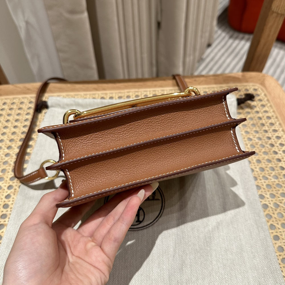 高仿Hermes*Roulis19系列H070509EP37金棕色金扣小牛皮純手工