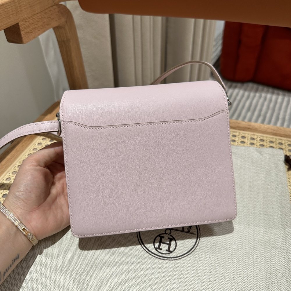 高仿Hermes*Roulis19系列H070509CK0L夢幻紫銀扣山羊皮純手工
