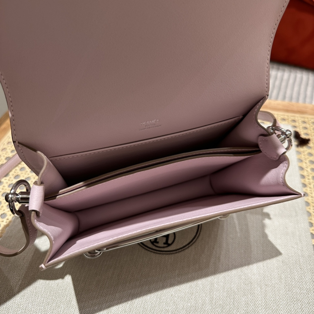 高仿Hermes*Roulis19系列H070509CK0L夢幻紫銀扣山羊皮純手工