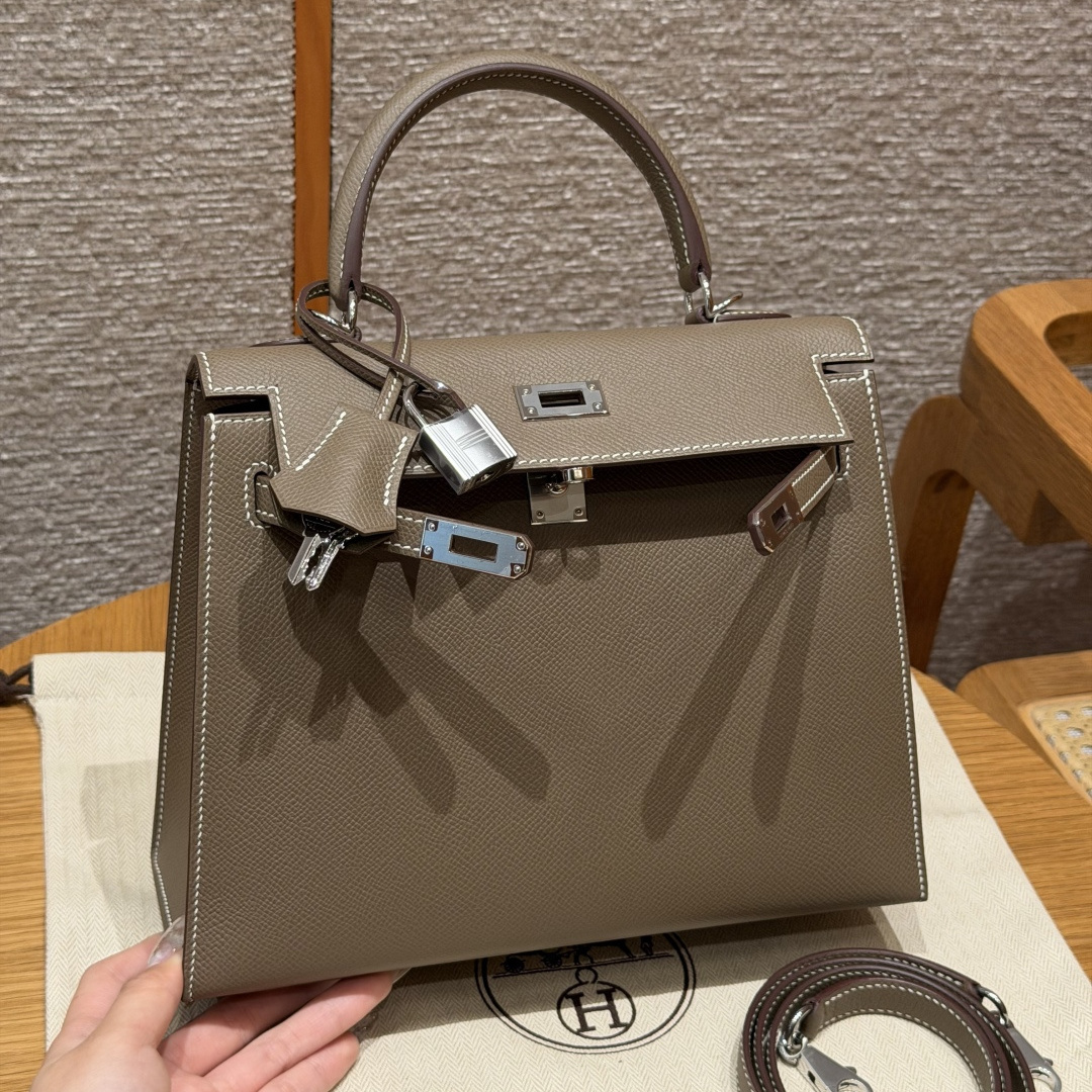 高仿Hermes*Kelly25系列H043110EP18大象灰銀扣牛皮純手工