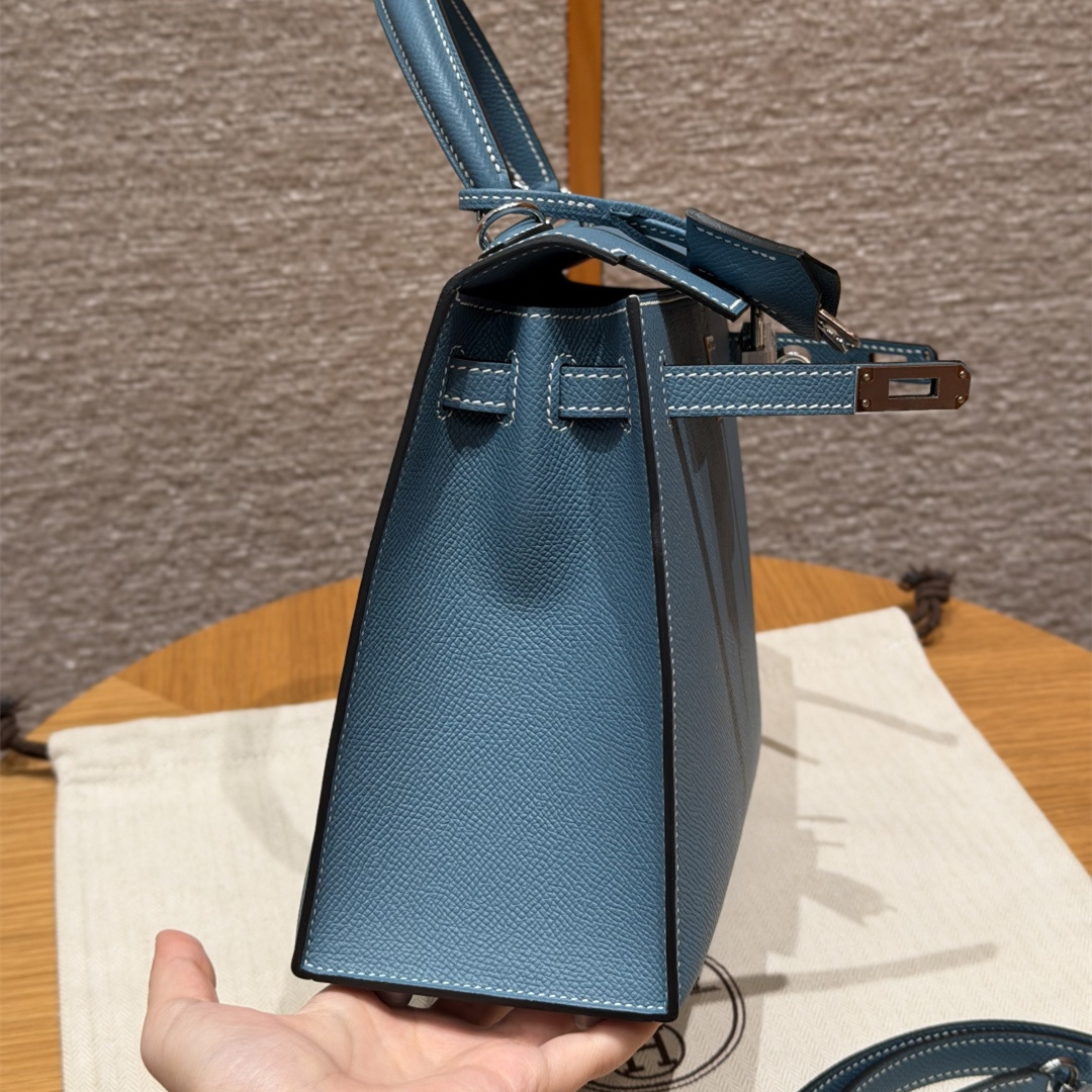 高仿Hermes*Kelly25系列H043110EP7C牛仔藍銀扣牛皮純手工
