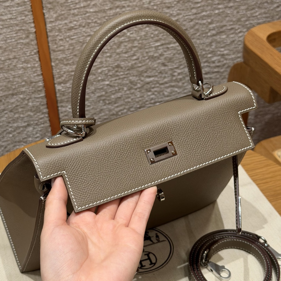 高仿Hermes*Kelly25系列H043110EP18大象灰銀扣牛皮純手工