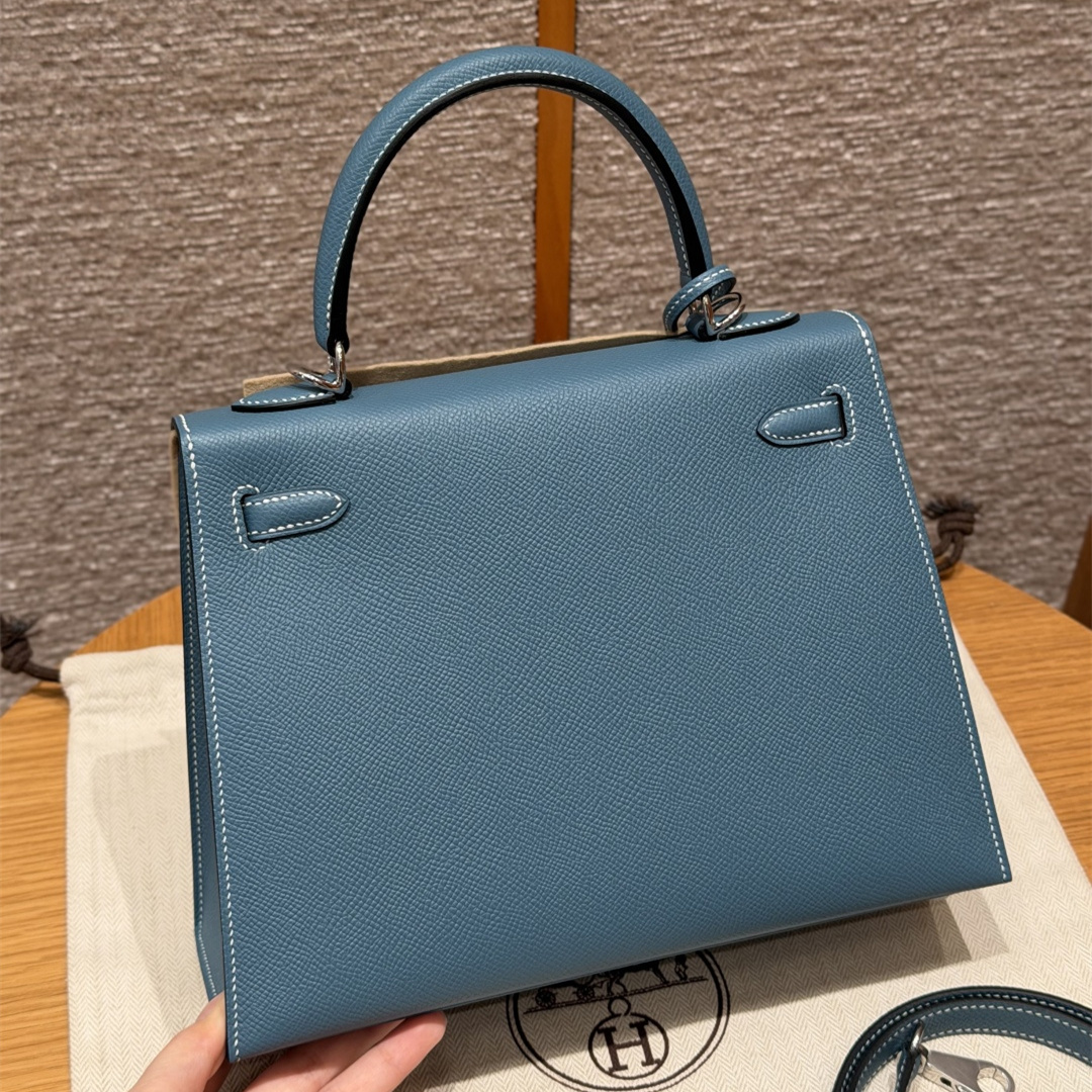 高仿Hermes*Kelly25系列H043110EP7C牛仔藍銀扣牛皮純手工