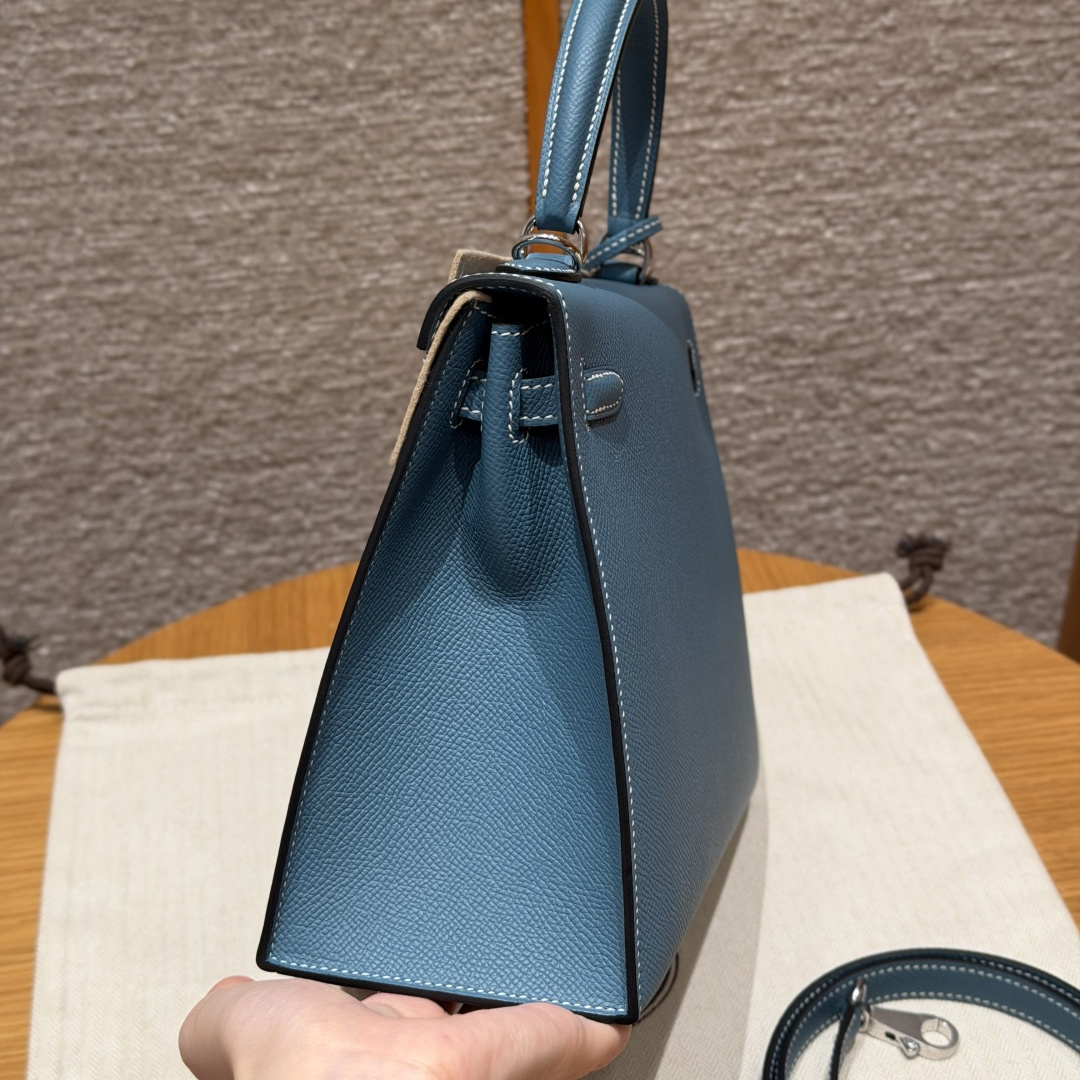 高仿Hermes*Kelly25系列H043110EP7C牛仔藍銀扣牛皮純手工