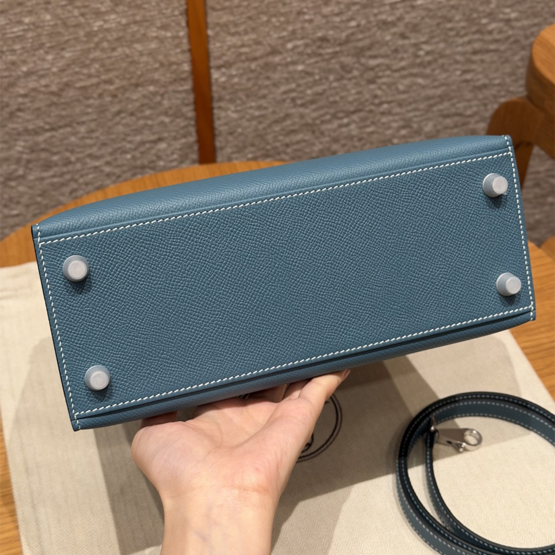 高仿Hermes*Kelly25系列H043110EP7C牛仔藍銀扣牛皮純手工