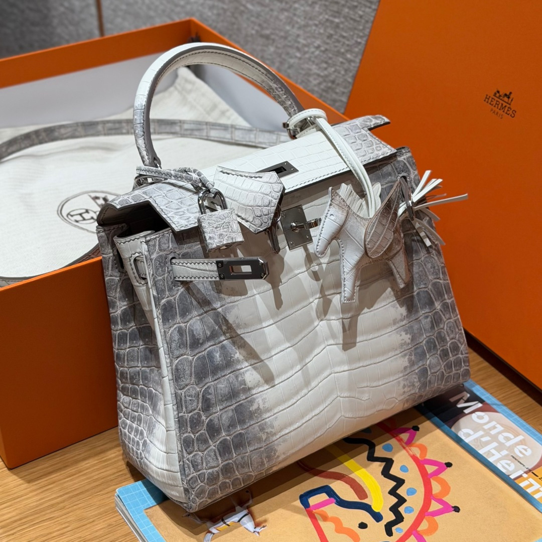 高仿Hermes*Kelly25系列H043220N50喜馬拉雅銀扣鱷魚皮純手工