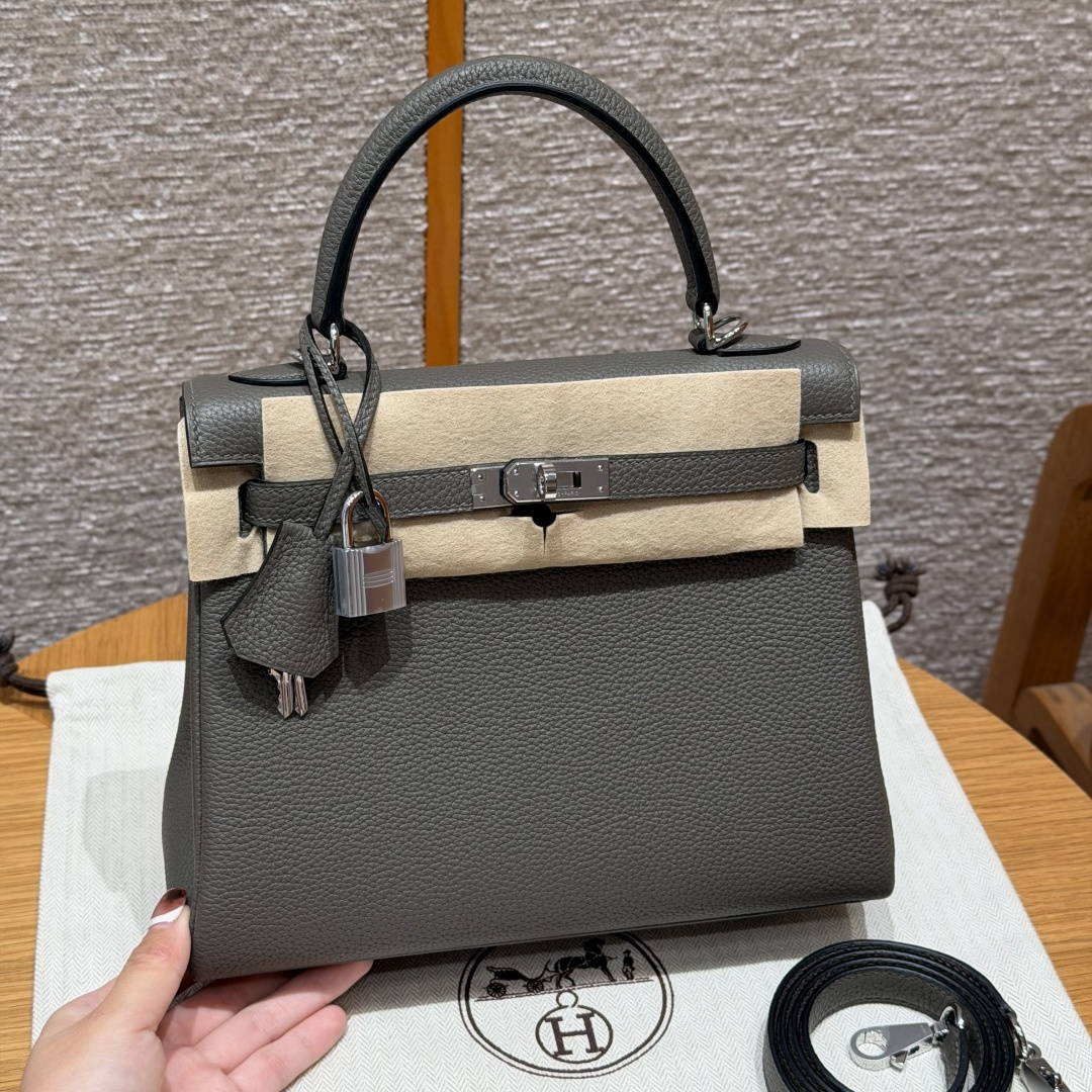 高仿Hermes*Kelly25系列H043220TC8F錫器灰銀扣牛皮純手工