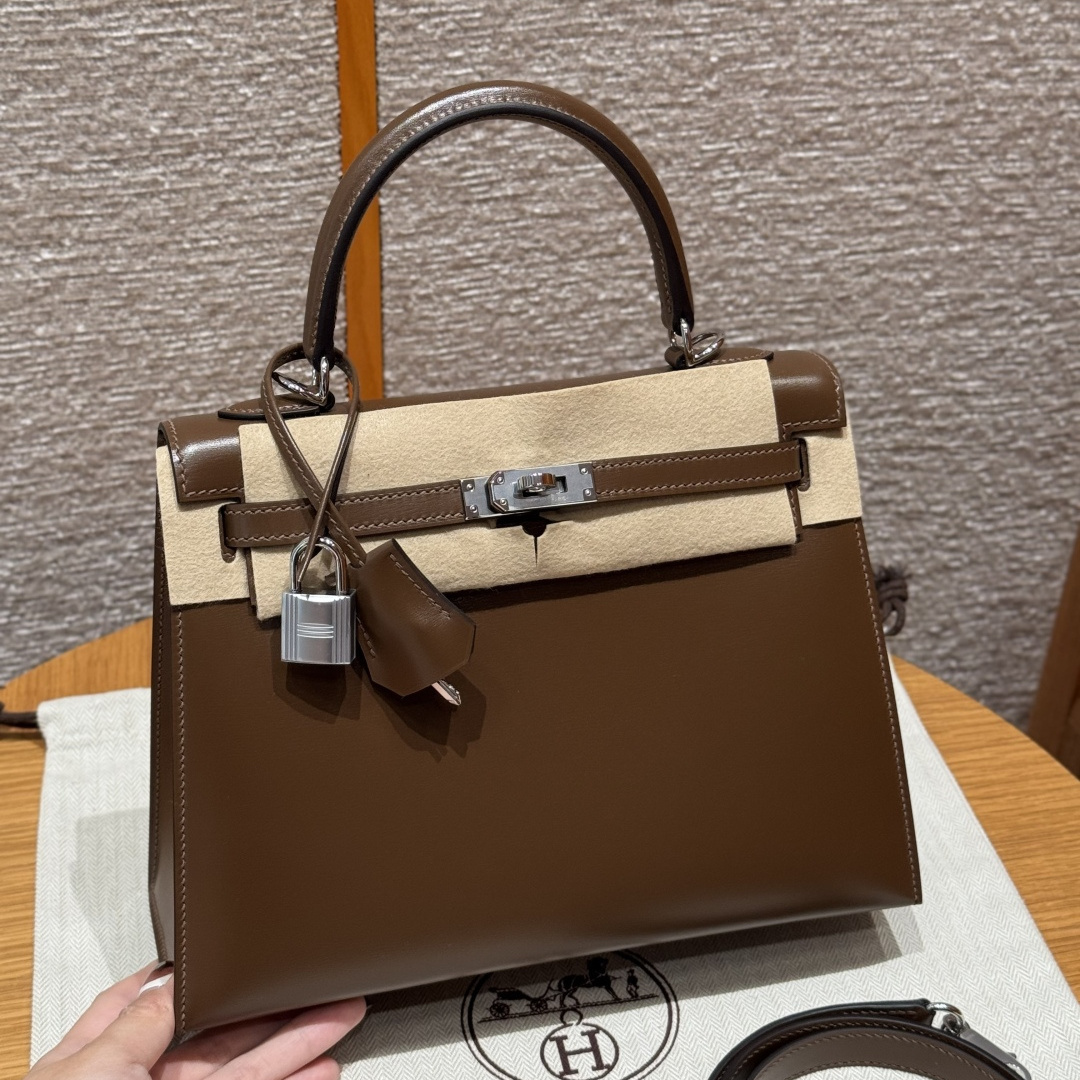高仿Hermes*Kelly25系列H043110BO3G栗子色牛皮銀扣純手工