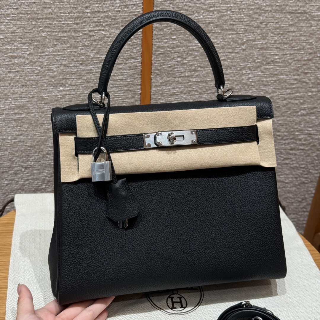 高仿Hermes*Kelly28系列H043230TC89黑色銀扣牛皮純手工