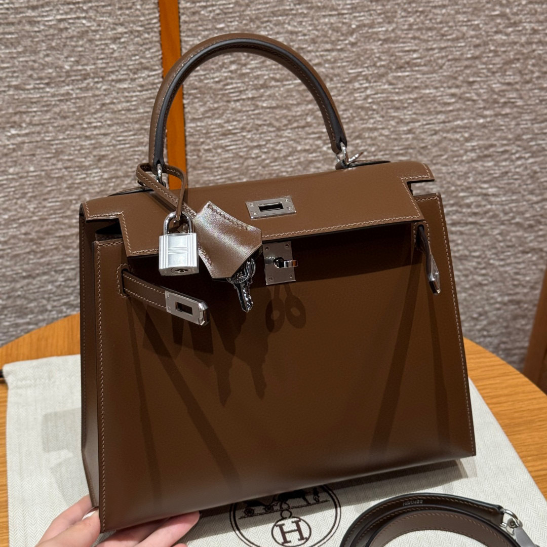高仿Hermes*Kelly25系列H043110BO3G栗子色牛皮銀扣純手工