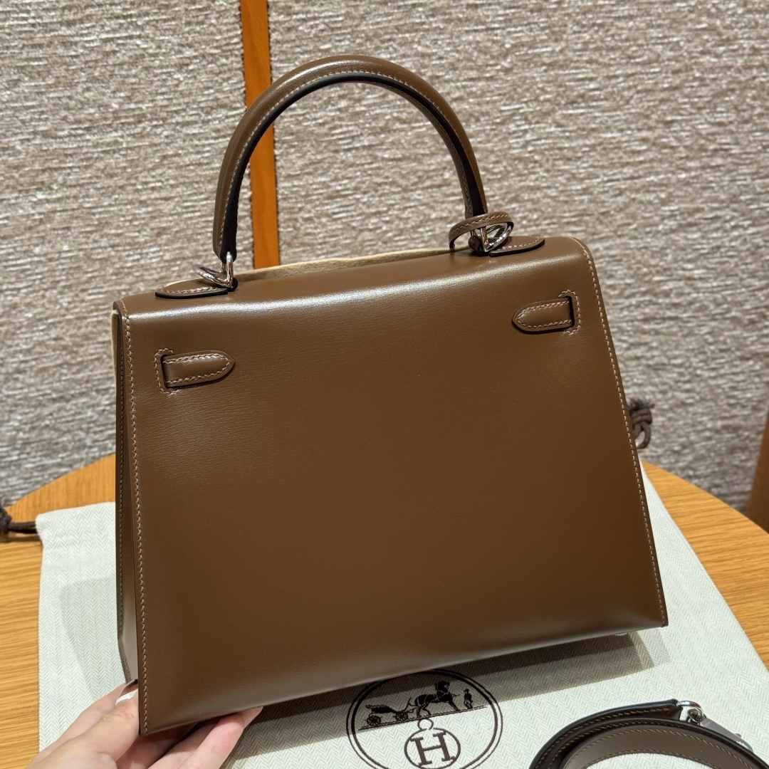 高仿Hermes*Kelly25系列H043110BO3G栗子色牛皮銀扣純手工