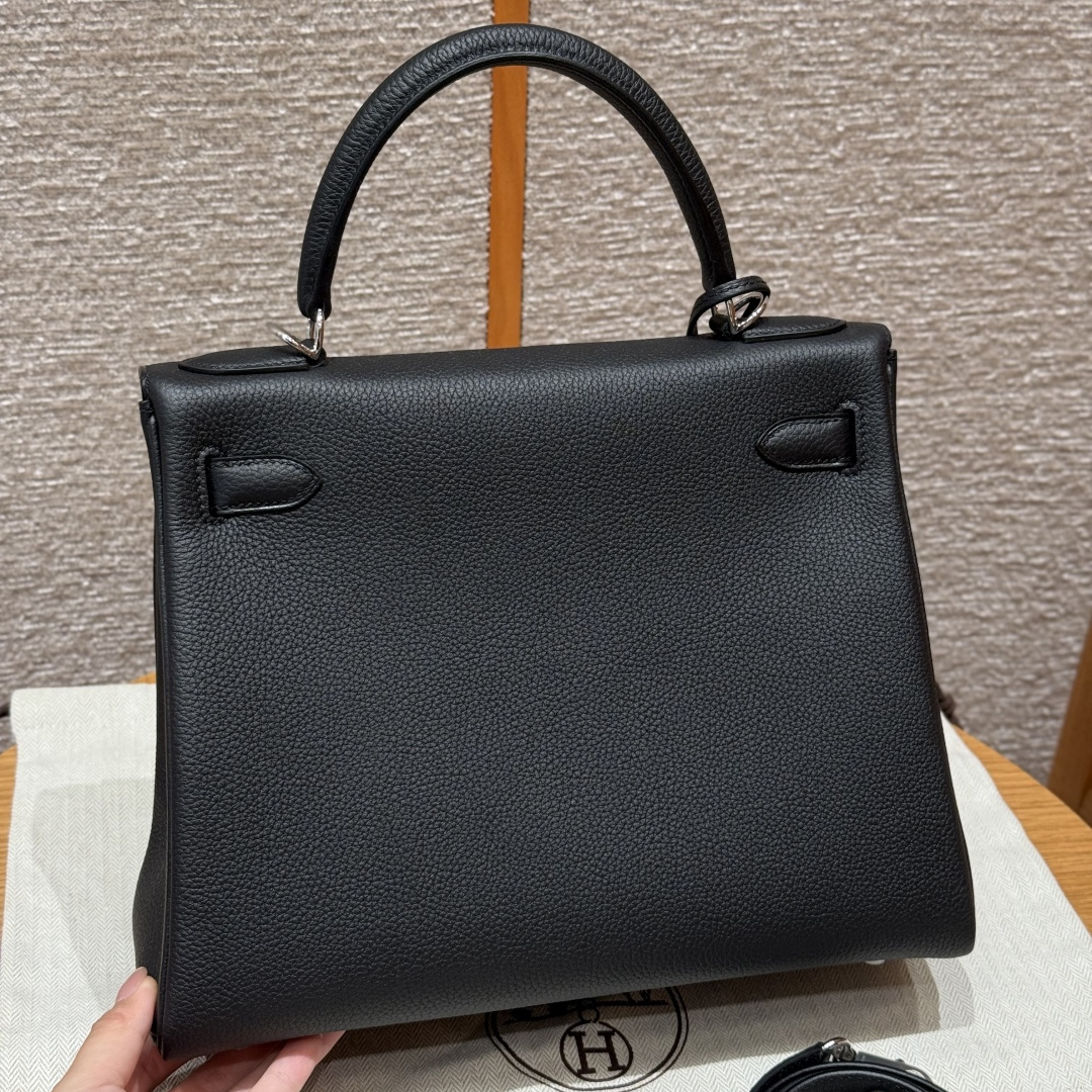高仿Hermes*Kelly28系列H043230TC89黑色銀扣牛皮純手工