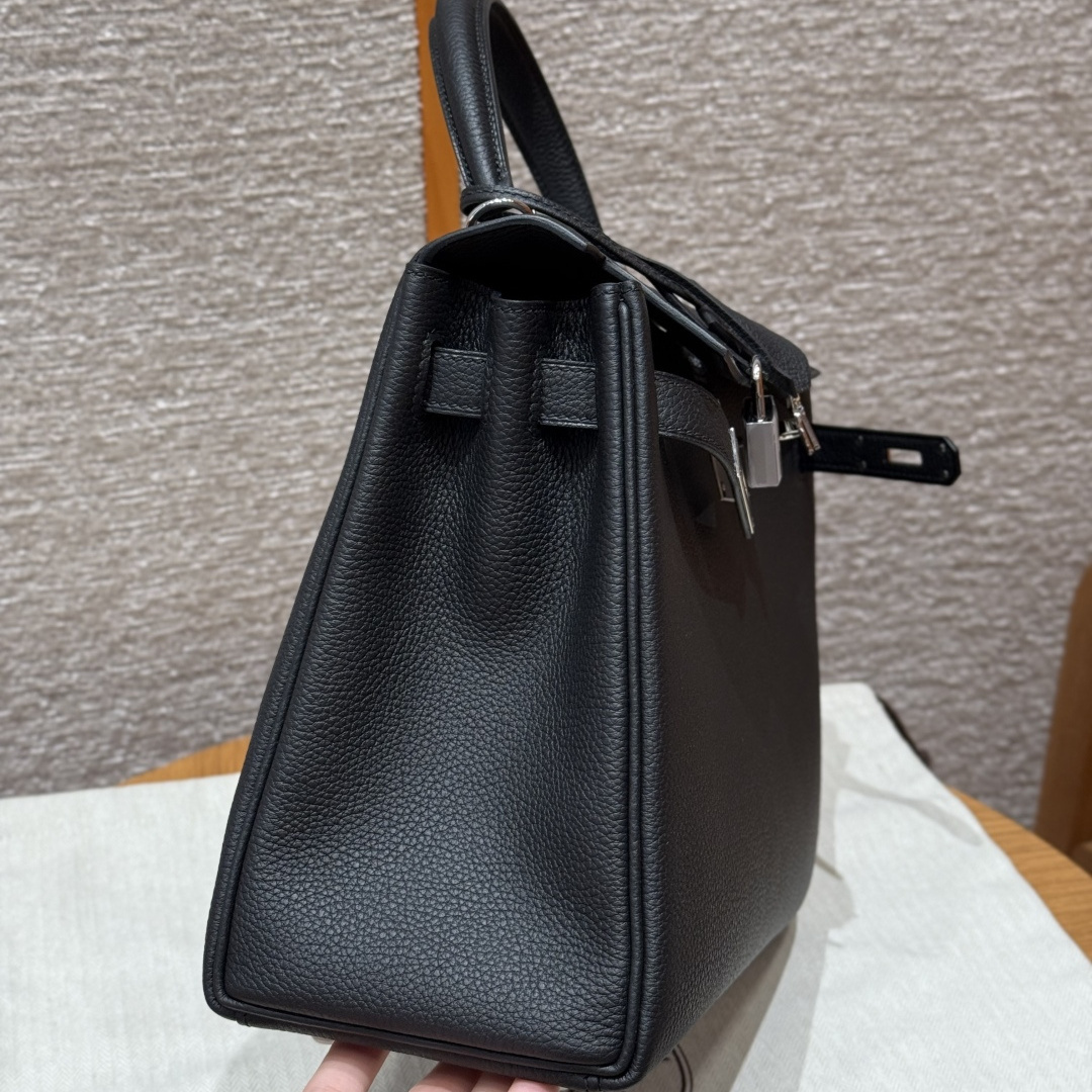 高仿Hermes*Kelly28系列H043230TC89黑色銀扣牛皮純手工