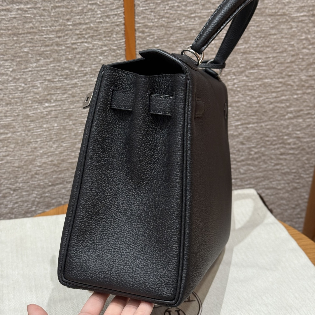 高仿Hermes*Kelly28系列H043230TC89黑色銀扣牛皮純手工