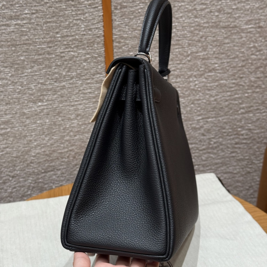 高仿Hermes*Kelly28系列H043230TC89黑色銀扣牛皮純手工