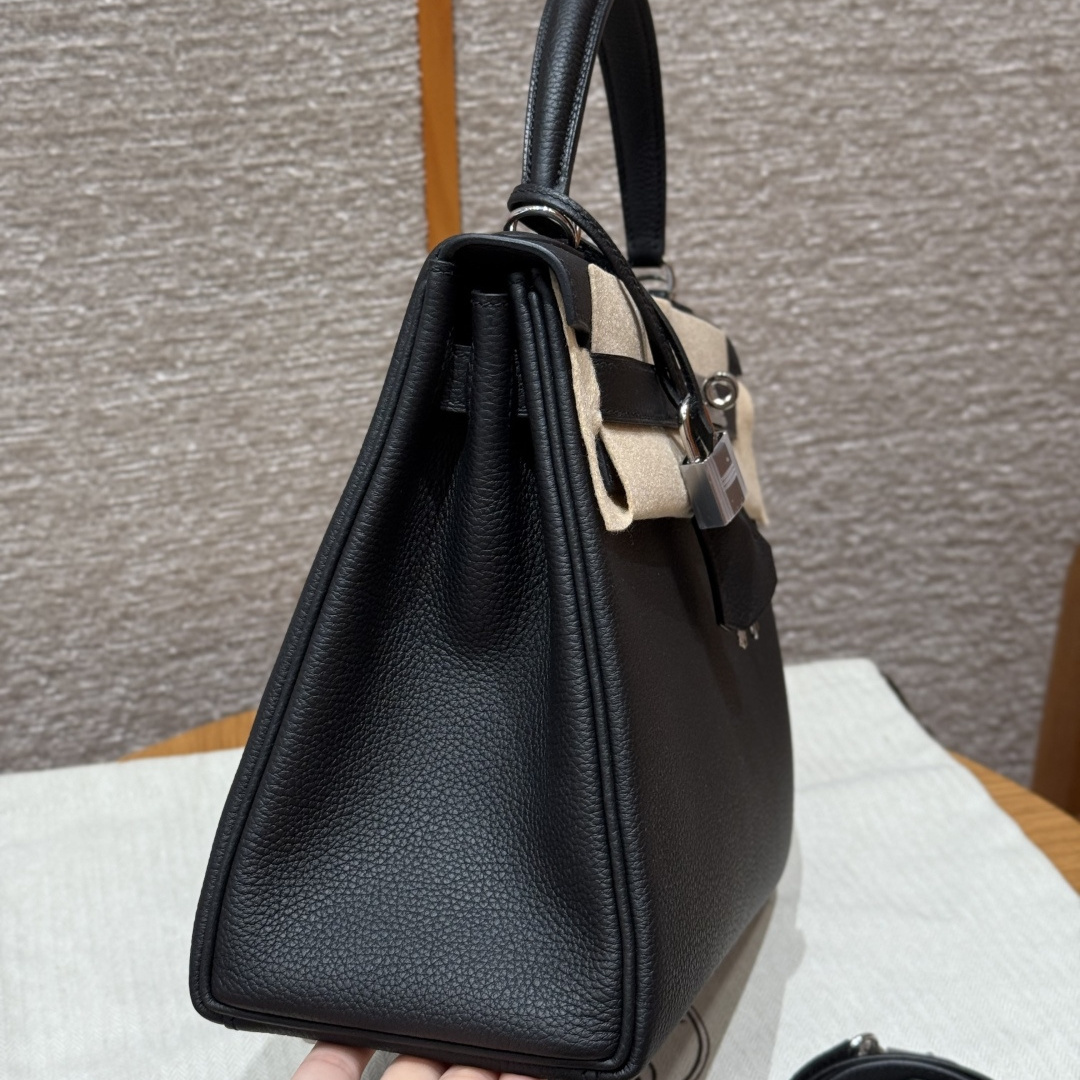 高仿Hermes*Kelly28系列H043230TC89黑色銀扣牛皮純手工